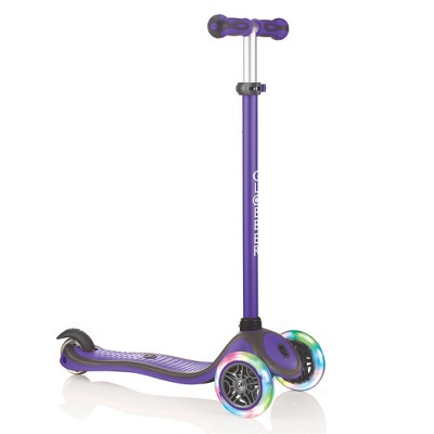 Globber V2 3-Wheel Kids Kick Scooter with LED Light Up Wheels and Adjustable Height and Comfortable Grips for Boys and Girls, Purple