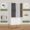 Coucheta Black Fluted Glass Storage Cabinet - Modern Display Unit with Adjustable Shelves & 2 Drawers for Kitchen or Living Room(White) - 3 of 4