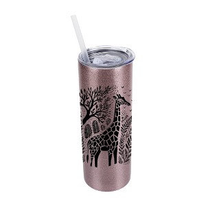 Elanze Designs Safari Giraffe 20 Ounce Double-Walled Stainless Steel Insulated Slim Travel Tumbler with Lid and Straw, Bubblegum Pink - 1 of 4