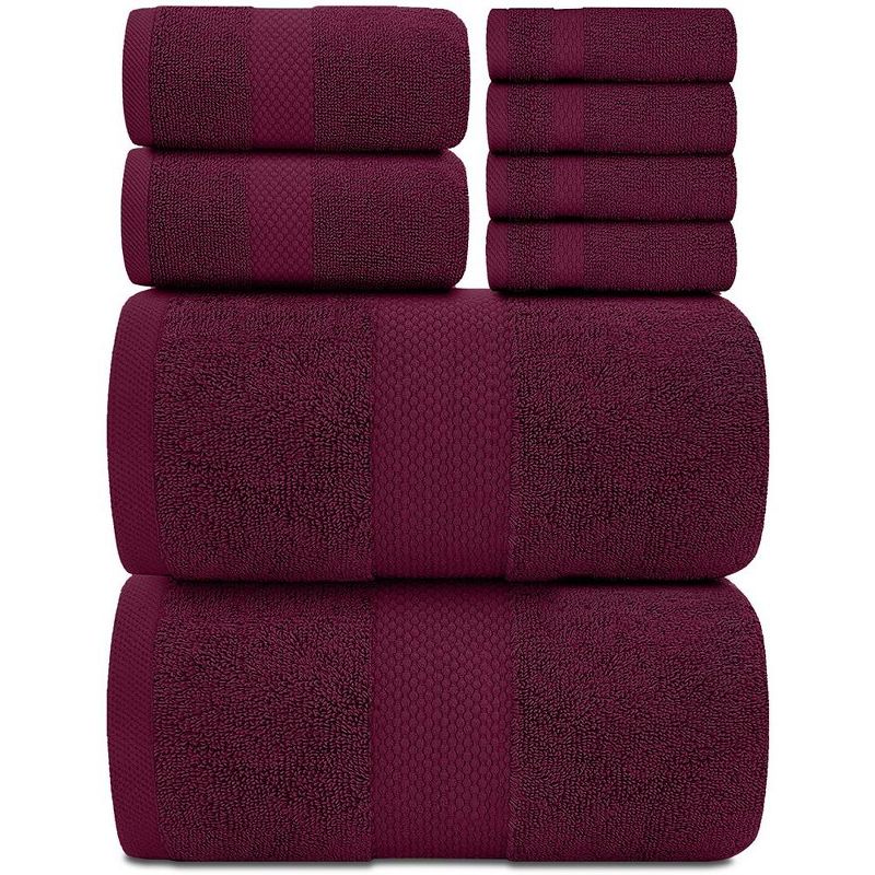 White Classic Luxury 100% Cotton 8 Piece Towel Set - 4x Washcloths, 2x Hand, and 2x Bath Towels, 1 of 6