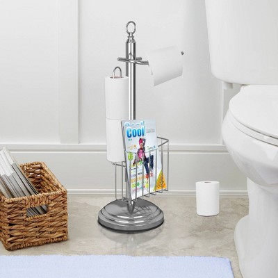 Chrome Stainless Steel Freestanding Toilet Paper Holder with Storage