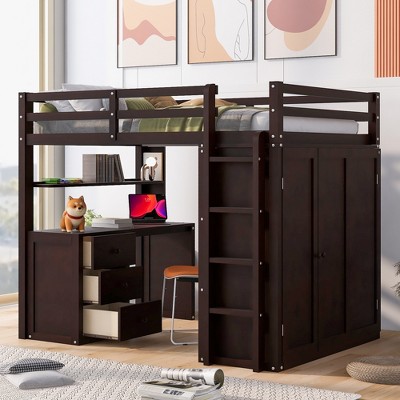 Loft bed with desk and wardrobe shown from another angle