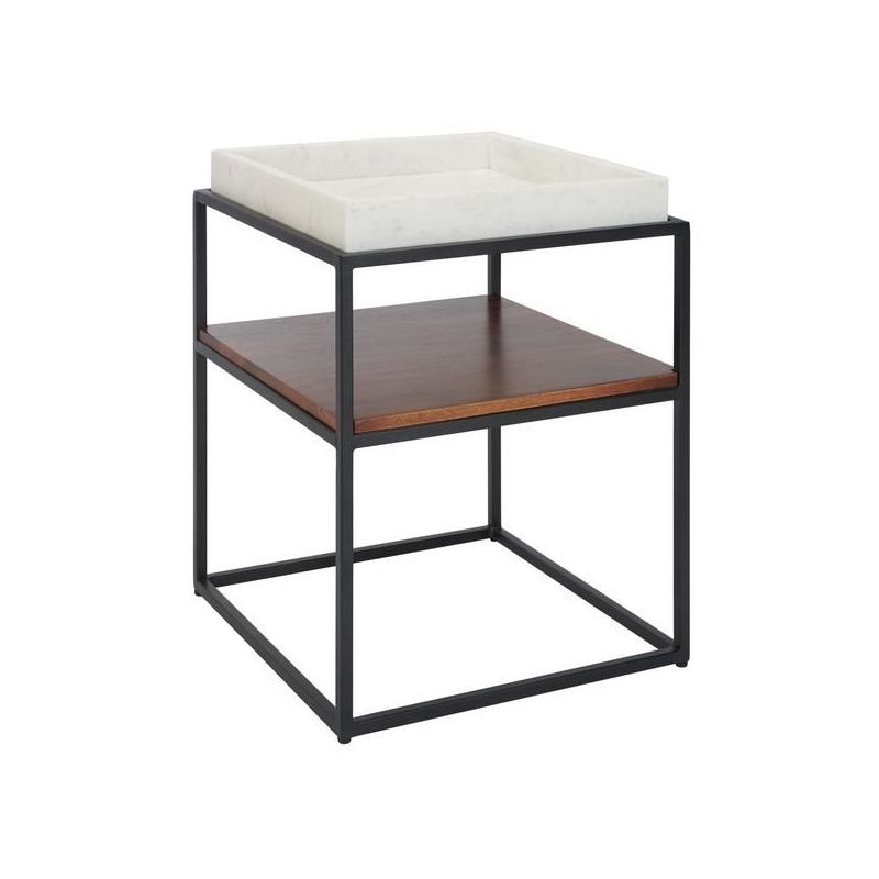 Kya 2 Tier Accent Table - White Marble/Walnut/Black - Safavieh., 3 of 9