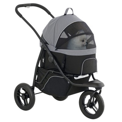 PawHut 3 in 1 Pet Stroller for Small Dogs and Cats, 3 Wheels Dog Jogging Stroller with Detachable Carrier, Storage Basket, Gray