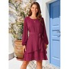 Seta T Women's Fall Round Neck Long Sleeve Waist Tie Ruffle Mini Swing Skater Dress - 3 of 4