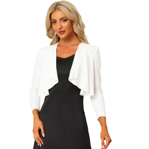 Allegra K Women's Elegant Ruffle Collar Crop Cardigan Knit Open Front  Bolero Shrug White Medium : Target