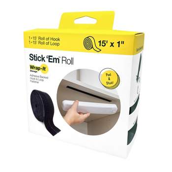 Wrap-It 15' x 1" Stick 'Em Adhesive Back Hook and Loop Roll
