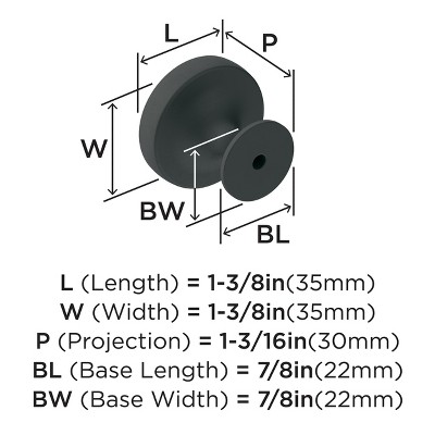 Matte Black Round Cabinet Knob with Mounting Hardware
