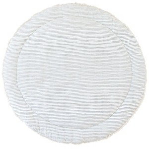Makemake Organics GOTS Certified Organic Cotton Nursery Floor Rug Washable Reversible Thick Quilted (Round 48", Navy Blue Stripes) - 1 of 4