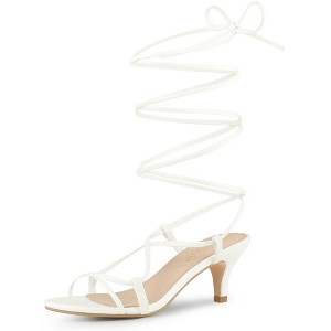 Allegra K Women's Faux Leather Open Toe Strappy Lace Up Kitten Heels Sandals - 1 of 4