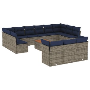 vidaXL 14 Piece Patio Sofa Set with Cushions - Gray Poly Rattan - 1 of 4
