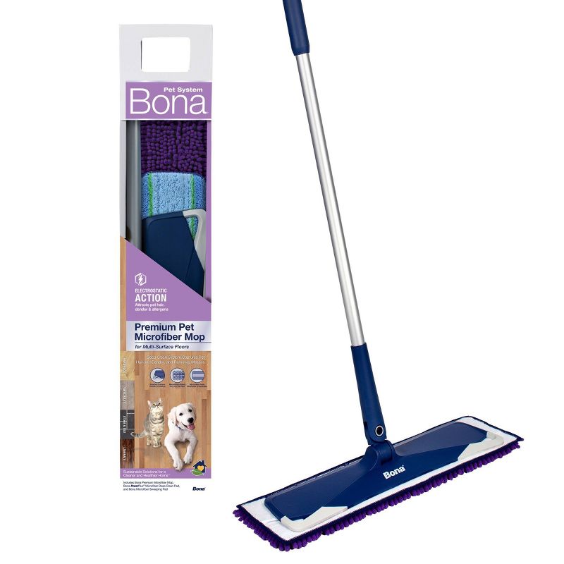Bona Pet Floor Mop Starter Kit - 2 in 1 Wet + Dry Floor Sweeping + Mopping - 1 Mop, 1 Reusable Sweeping Pad, 1 Reusable Mopping Pad, 1 of 12