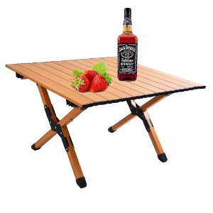 Portable picnic table, rollable aluminum alloy table top with folding solid X-shaped frame - 1 of 4
