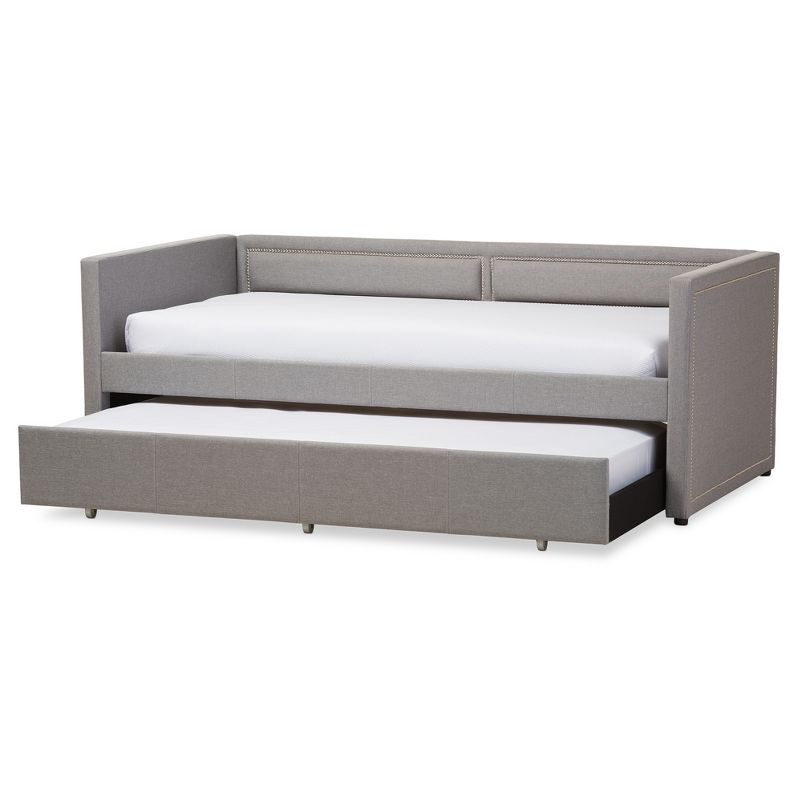 Twin Raymond Modern and Contemporary Fabric Nailhead Trimmed Sofa Daybed with Roll Out Trundle Guest Bed Gray - Baxton Studio, 3 of 12