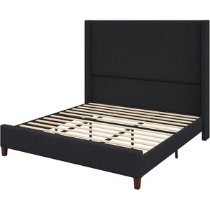 AMERLIFE Size 62" Corduroy Upholstered Bed Frame Extra Tall Wingback Headboard - 1 of 4