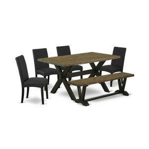 6-Piece Natural Oak Finish Solid Wood Top dining Table with 1-Bench and 4-Chairs with - 1 of 4