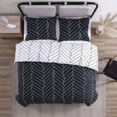 Ceres Black and White Cotton Twin Duvet Cover Set