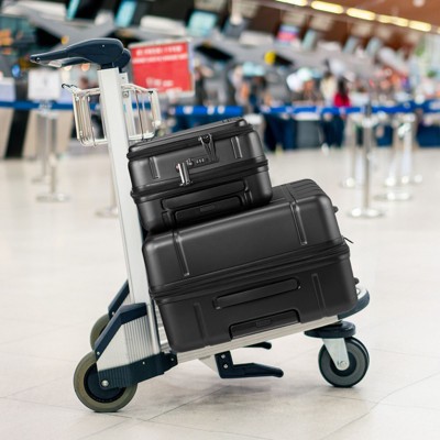 Karl Home Carry on ABS&PC 20 Inch Luggage with Front Compartment Double Spinner Wheels TSA LockBlue Black