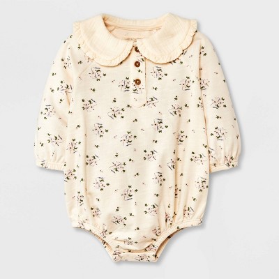 Grayson Collective Baby Girls' Collared Gauze Bubble Romper - Off-White 0-3M