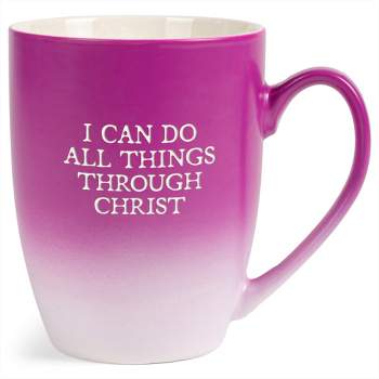 Elanze Designs I Can Do All Things Through Christ Two Toned Ombre Matte Pink and White 12 ounce Ceramic Stoneware Coffee Cup Mug