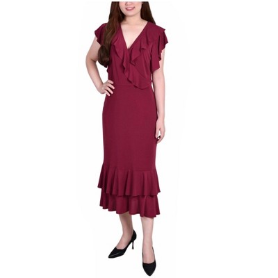 NY Collection Womens Flutter Sleeve Ruffled Dress
