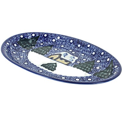 Blue Rose Polish Pottery 13K WR Unikat Oval Dish
