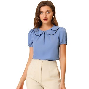 Allegra K Women's Peter Pan Collar Puff Sleeves Sweet Blouse - 1 of 4
