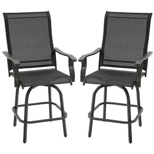 Resenkos 2 Outdoor Swivel Bar Stools Set, Armrests, Bar Height Patio Chairs,Steel, Sling Fabric, - 1 of 4
