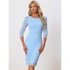 Allegra K Women's Crewneck 3/4 Sleeve Floral Lace Hidden Zipper Bodycon Dress - 3 of 4