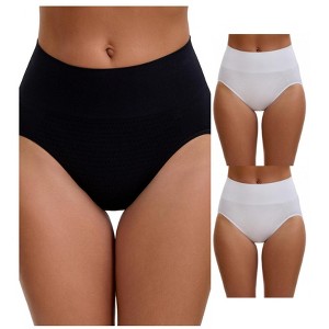 INSPIRE CHIC Women's High Waist Tummy Slimming Elastic Briefs Breathable Butt Lifter Underwear 3 Packs - 1 of 4