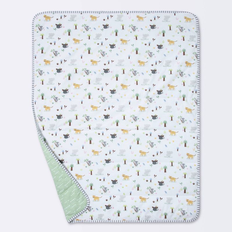 Jersey Knit Reversible Baby Blanket Jungle Animals - Cloud Island&#8482; Gray/Green, 4 of 7