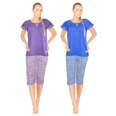 JEFFRICO Pajamas For Women 2 Pack Capri Set Sleepwear Soft Pajamas Short Sleeve Pajamas Sleepshirt With Capri Pants