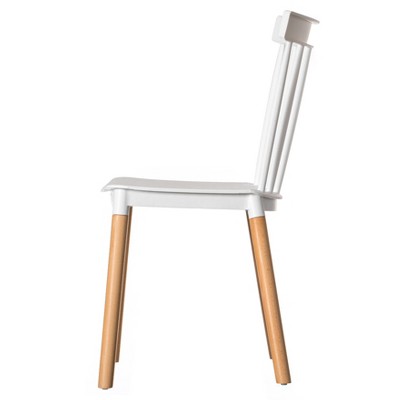 White Plastic Windsor Arm Chair with Beech Wood Legs