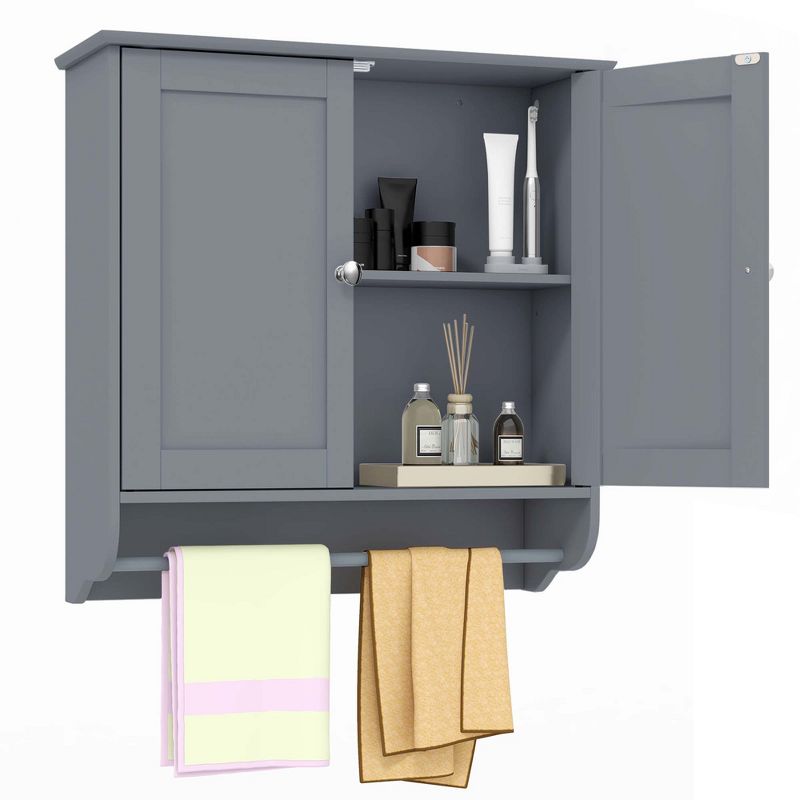 Costway Wall Mounted Bathroom Medicine Cabinet Storage Cupboard with Towel Bar Brown/Grey, 1 of 11