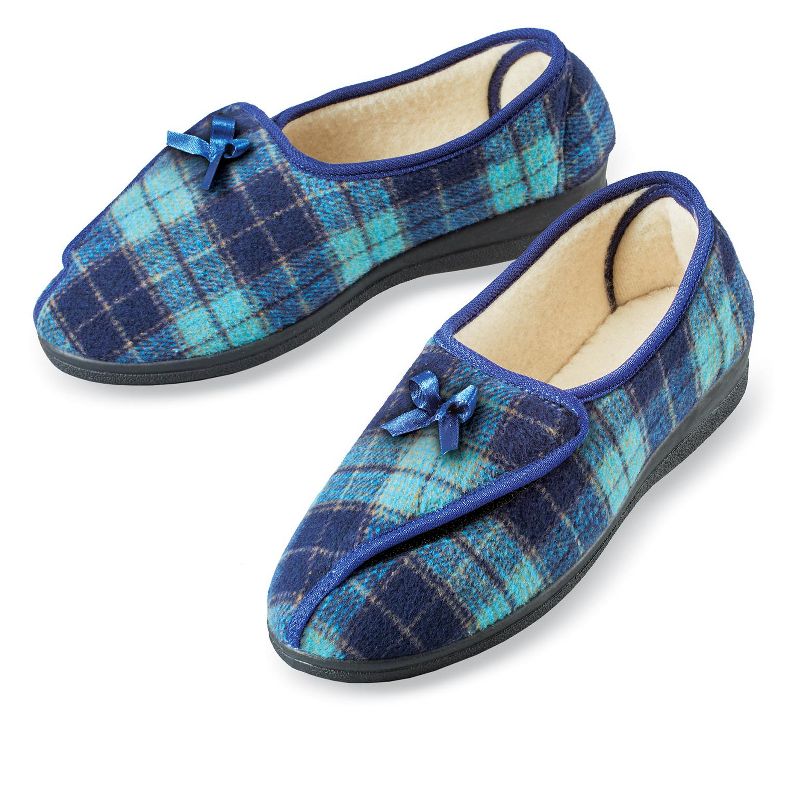 Collections Etc Adjustable Cushioned Insole Non-Slip Plaid Slippers, 3 of 5