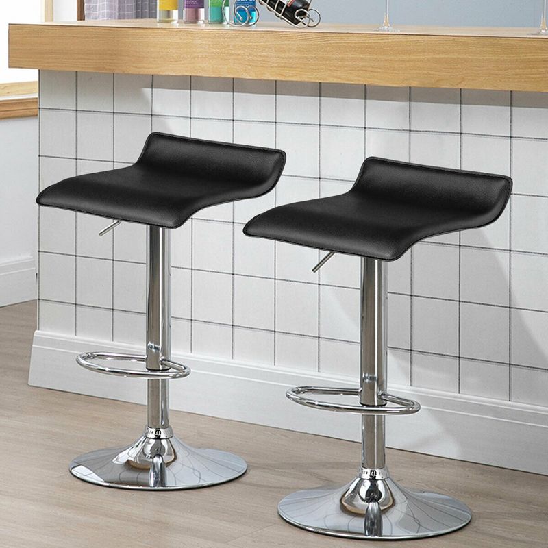 Tangkula Pub Swivel Barstool Set of 2 Height Adjustable Pub Chairs Counter Height Barstool W/PU Leather 360°Rotation Black, 2 of 10