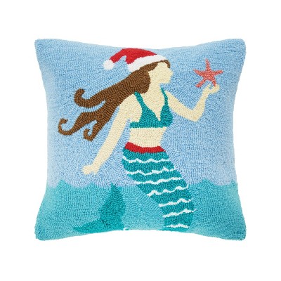 C&F Home 18" x 18" Santa Star Mermaid Hooked Christmas Throw Pillow