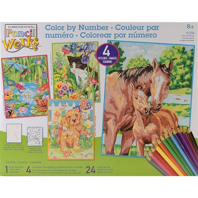 Pencil Works Color By Number Kit 9"X12" 4/Pkg-Animal Friends