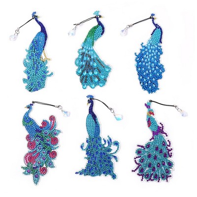 6pcs 5D Peacock Diamond Art Bookmarks Acrylic Peacock Diamond Art Bookmarks Pendant Diamond Art Bookmark Kits for Adults Kids