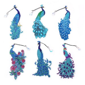 6pcs 5D Peacock Diamond Art Bookmarks Acrylic Peacock Diamond Art Bookmarks Pendant Diamond Art Bookmark Kits for Adults Kids - 1 of 4