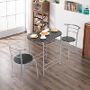 VINGLI 3 Piece Dining Set,Small Kitchen Table Set for 2,Kitchen Wooden Table and 2 Chairs for Small Space,Metal Frame,Wine Rack,Sliver&Black - 3 of 4