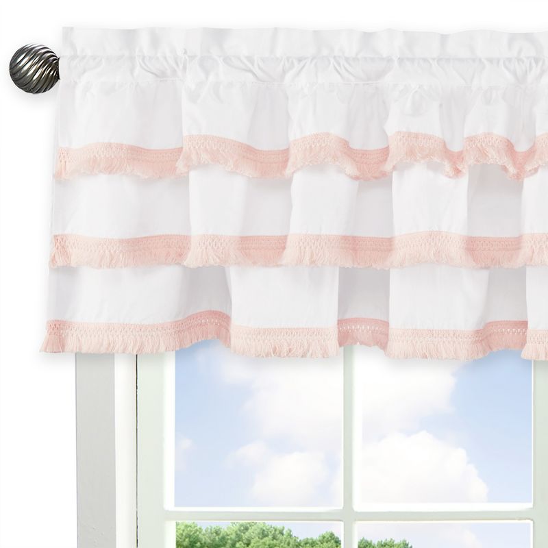 Sweet Jojo Designs Window Valance Treatment 54in. Boho Fringe White and Pink, 4 of 7