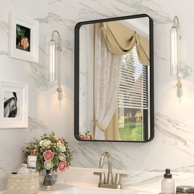 Apmir Rectangular Aluminum Alloy Framed and Tempered Glass Wall Bathroom Vanity Mirror in Matte Black/ Gold/ Silver/ Brown
