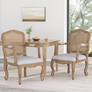 Set of 2 Andrea French Country Wood and Cane Upholstered Dining Armchairs - Christopher Knight Home - 1 of 4