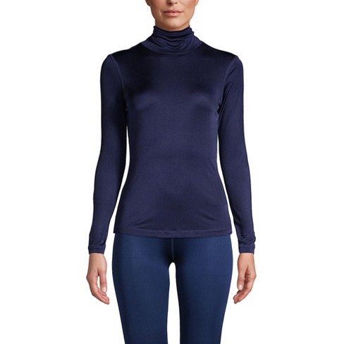 Lands' End Women's Petite Silk Interlock Thermal Long Underwear Base Layer  Turtleneck Top - Medium - Deep Sea Navy