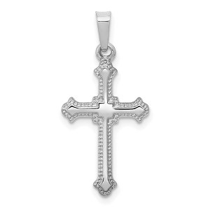 Black Bow Jewelry 14k White Gold Polished Hollow Fleur de Lis Cross Pendant - 1 of 4