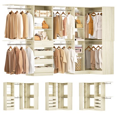 Aheaplus Closet System with 6 Hanging Rods, Closet Organizer System with Shelves and Drawers