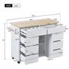 VYNXARIA Kitchen Cart with Rubber Wood Countertop,Kitchen Island has 8 Handle-Free Drawers Including a Flatware Organizer and 5 Wheels,White - 4 of 4