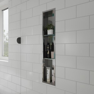 ALFI 8 x 36 Polished Stainless Steel Vertical Triple Shelf Bath Shower Niche - 1 of 4