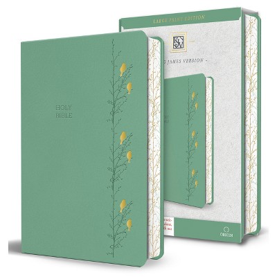 KJV Holy Bible, Large Print Medium Format, Green with Birds Faux Leather W/ Ribbon Marker, Red Letter - by  King James Version (Paperback)